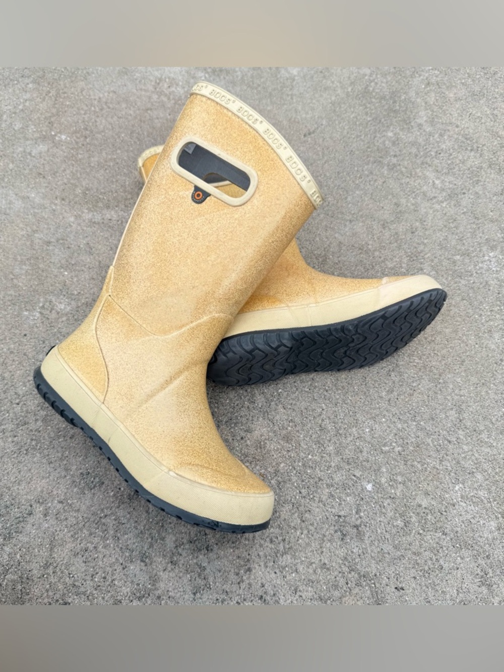 BOGS kids gold glitter rain boots unisex size 1 waterproof pull on preloved